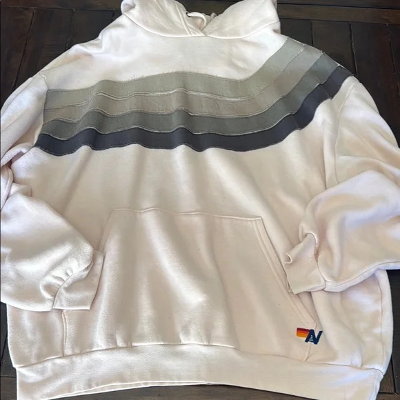 Aviator Nation Cream and Gray Striped Hoodie - Picture 1 of 6